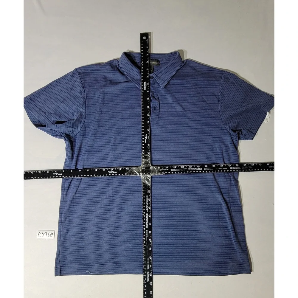 Banana Republic Mens XL Navy Blue Micro Stripe Short Sleeve‎ Polo Cotton Blend